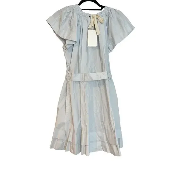 Ulla Johnson Mae Mini Dress Sea Glass Poplin Babydoll Pleated Women's Size 6 NWT - Picture 6 of 13